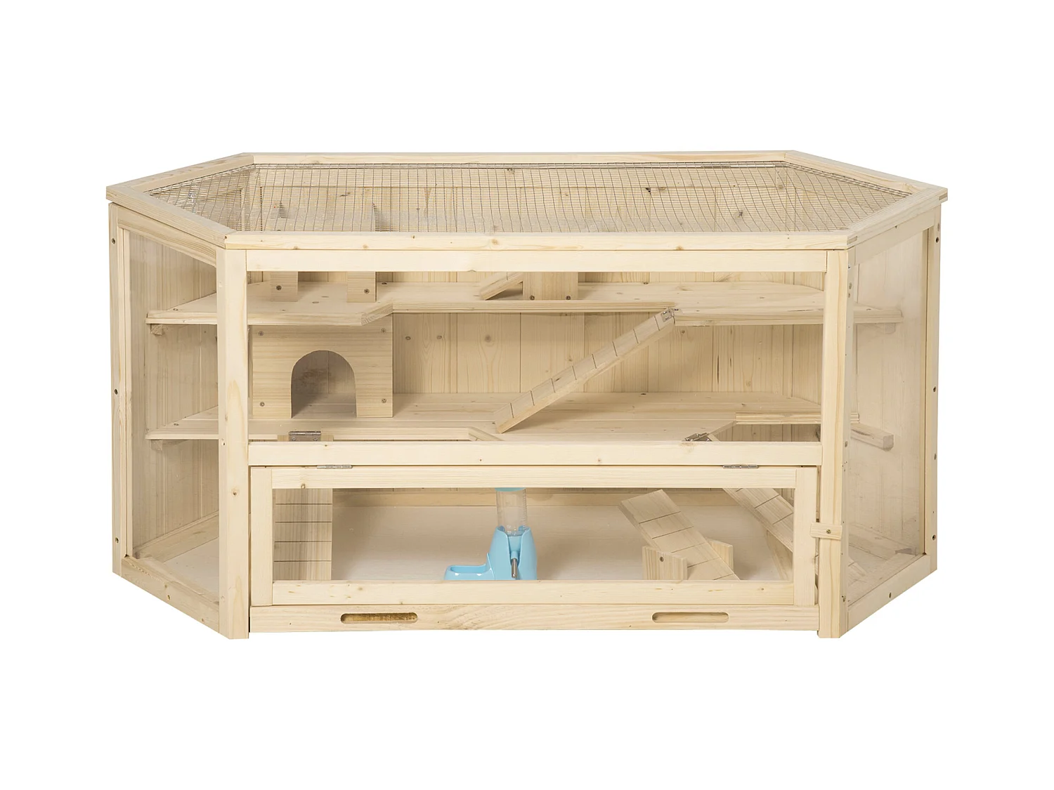 Casetta per criceti in legno 3 livelli tetto apribile parete trasparente