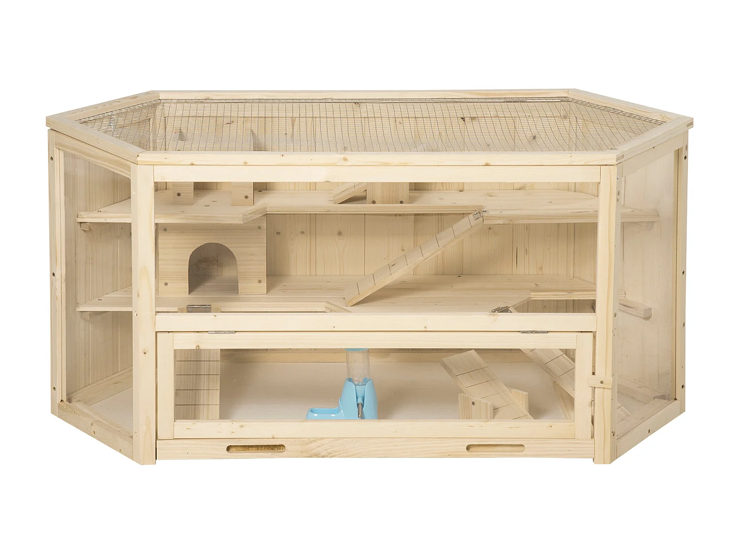 Casetta per criceti in legno 3 livelli tetto apribile parete trasparente