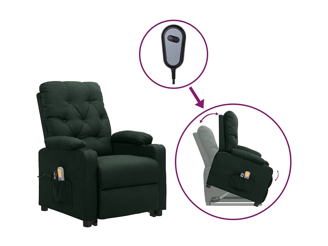 Poltrona elevatória de massagens tecido verde-escuro