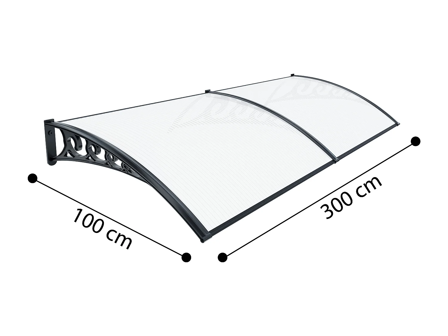 Pensilina Per Copertura In Policarbonato Alveolare Tettoia Modulabile Per Esterno Per Porte Balcone Finestre Elegante E Resistente, Trasparente (100 x 300 Cm)
