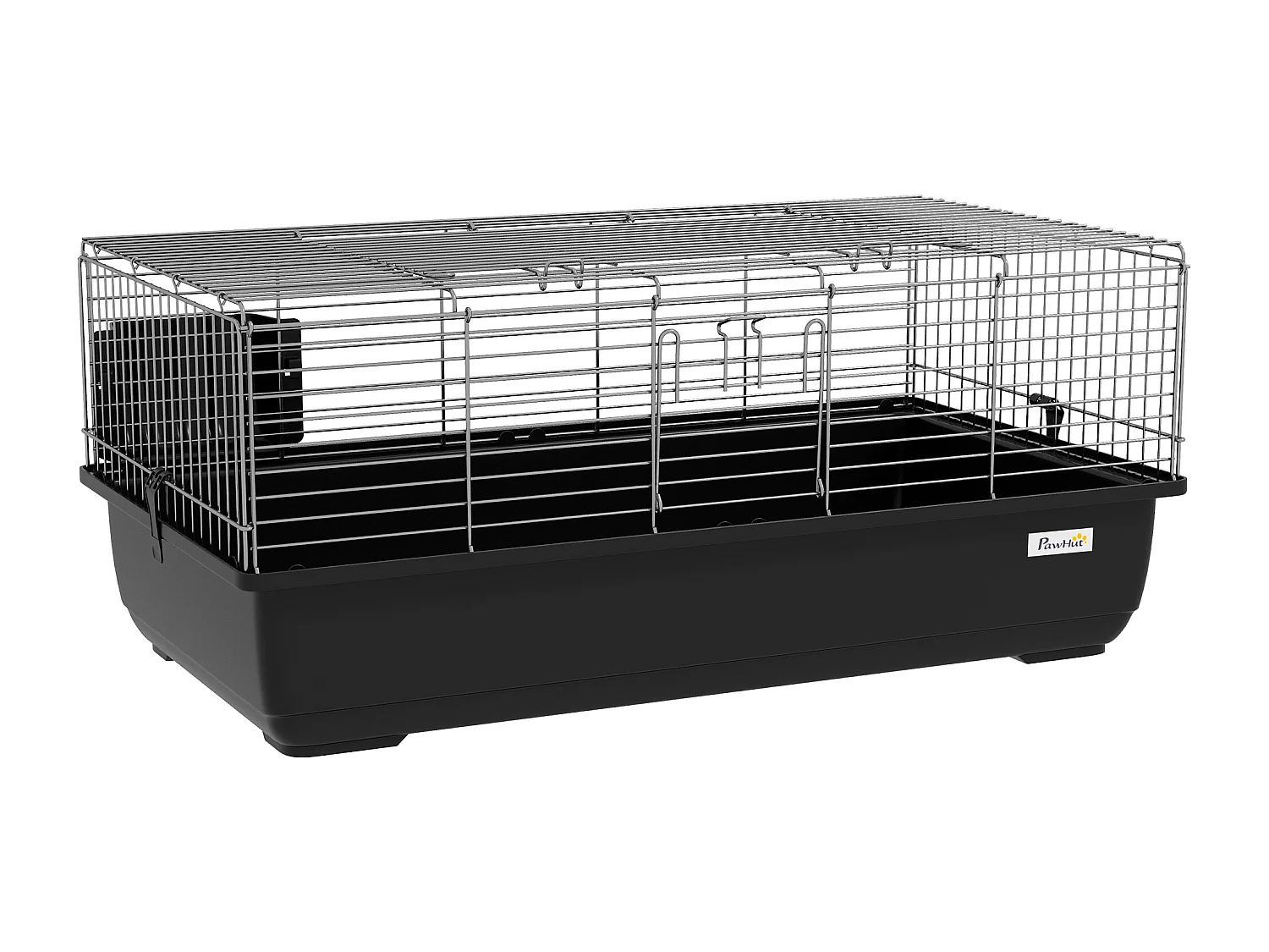 Gabbia per conigli con 2 aperture e vassoio rimovibile nera e argento