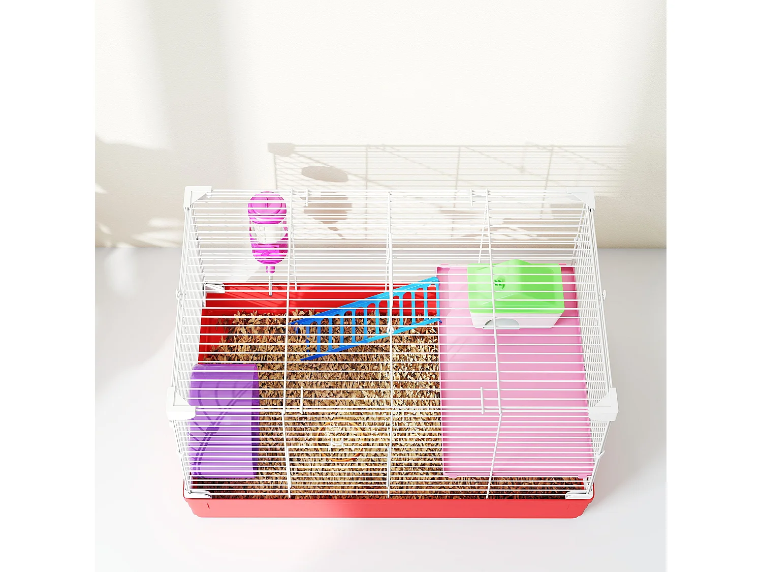 Gabbia per criceti a 2 livelli con casetta serbatoio ruota e piattini