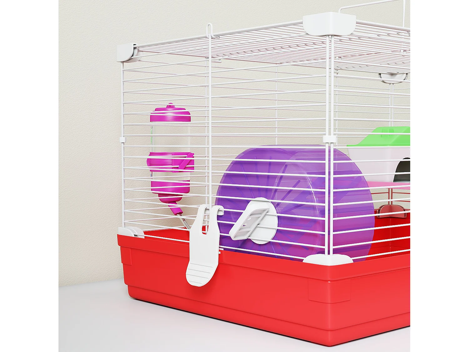 Gabbia per criceti a 2 livelli con casetta serbatoio ruota e piattini