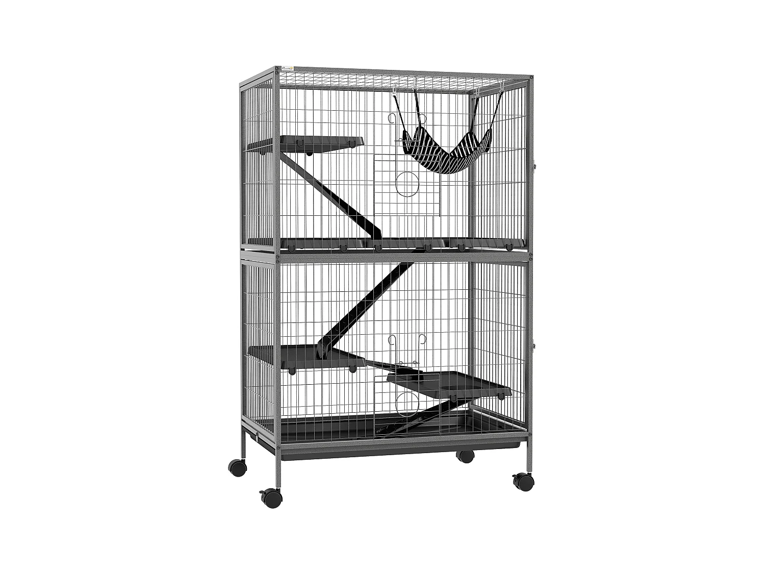 Gabbia per conigli con 4 ingressi e amaca in acciaio e pp 80x52x128 cm