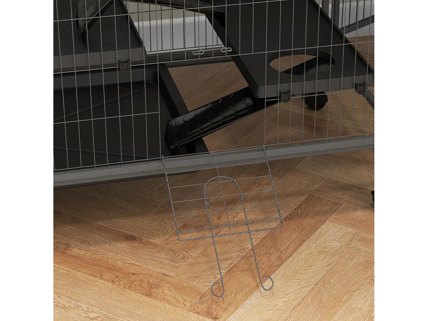 Gabbia per conigli con 4 ingressi e amaca in acciaio e pp 80x52x128 cm