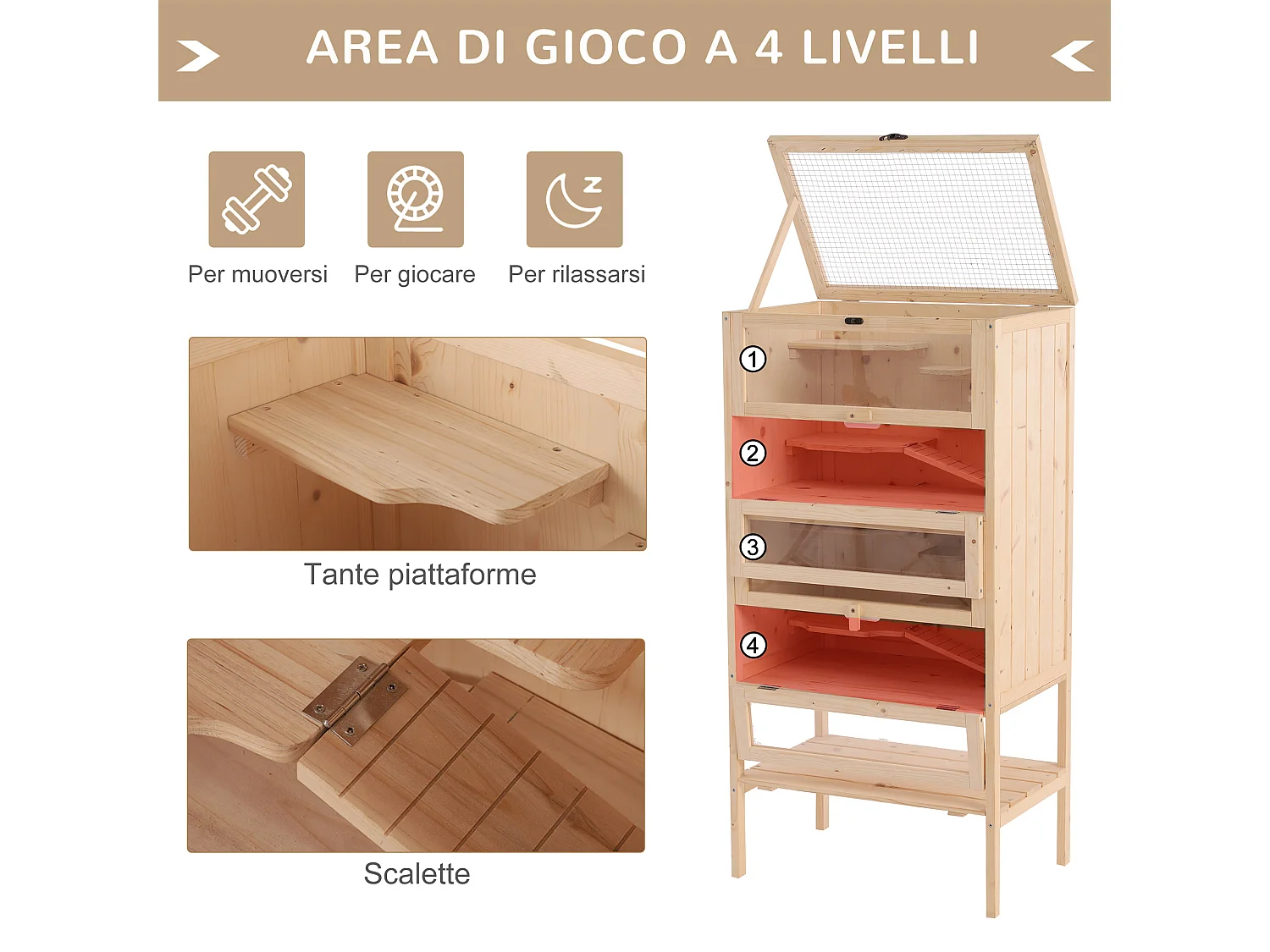 Gabbia per criceti gabbia per porcellino d'india con 4 ripiani