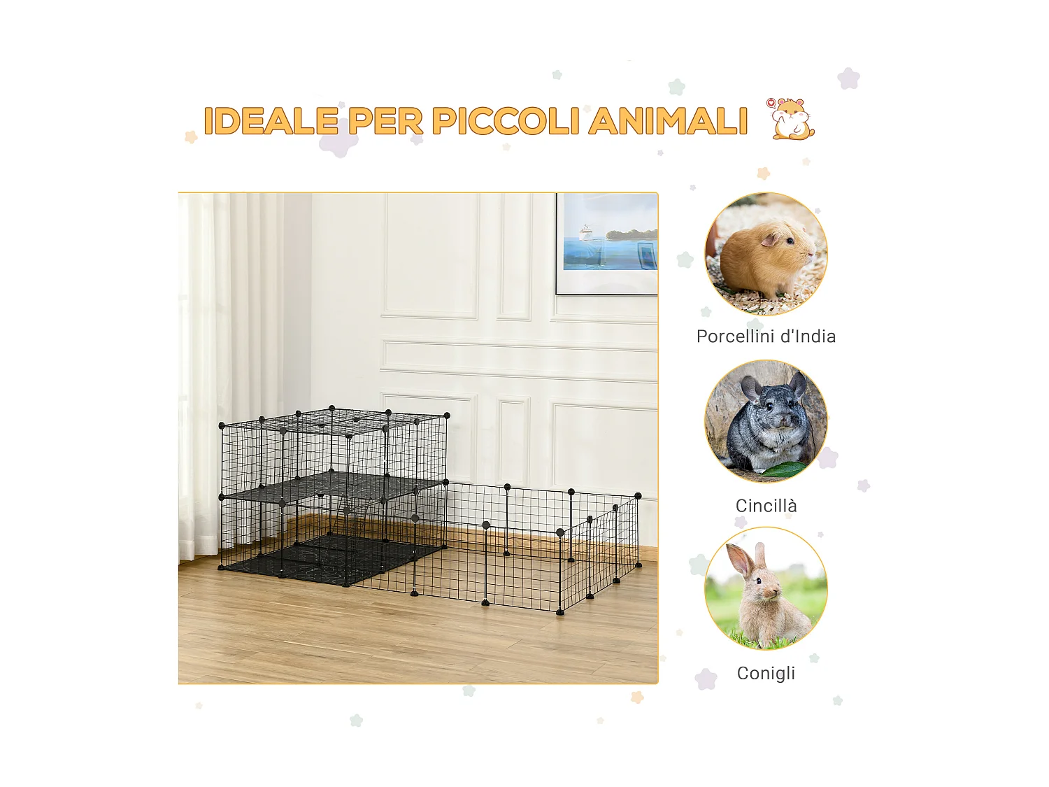 Recinto box per conigli e roditori modulabile in metallo con accessori