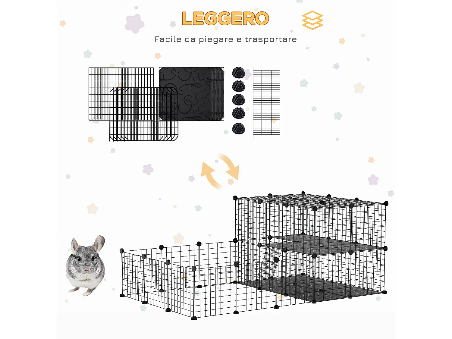 Recinto box per conigli e roditori modulabile in metallo con accessori