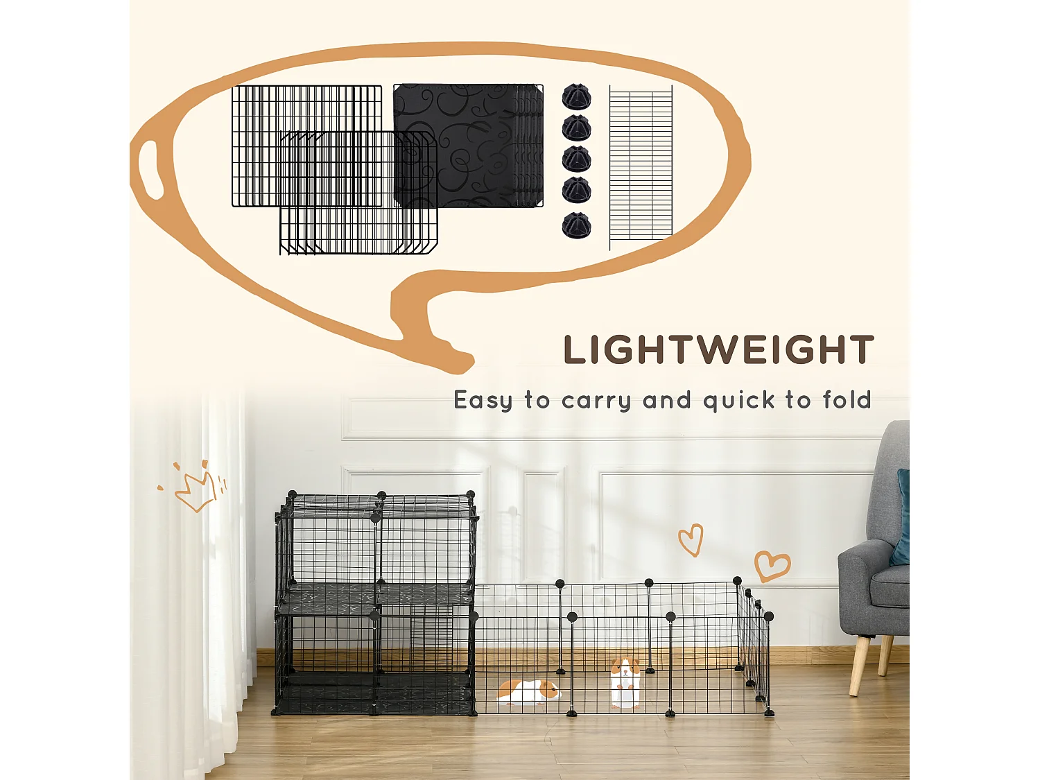 Recinto box per conigli e roditori modulabile in metallo con accessori