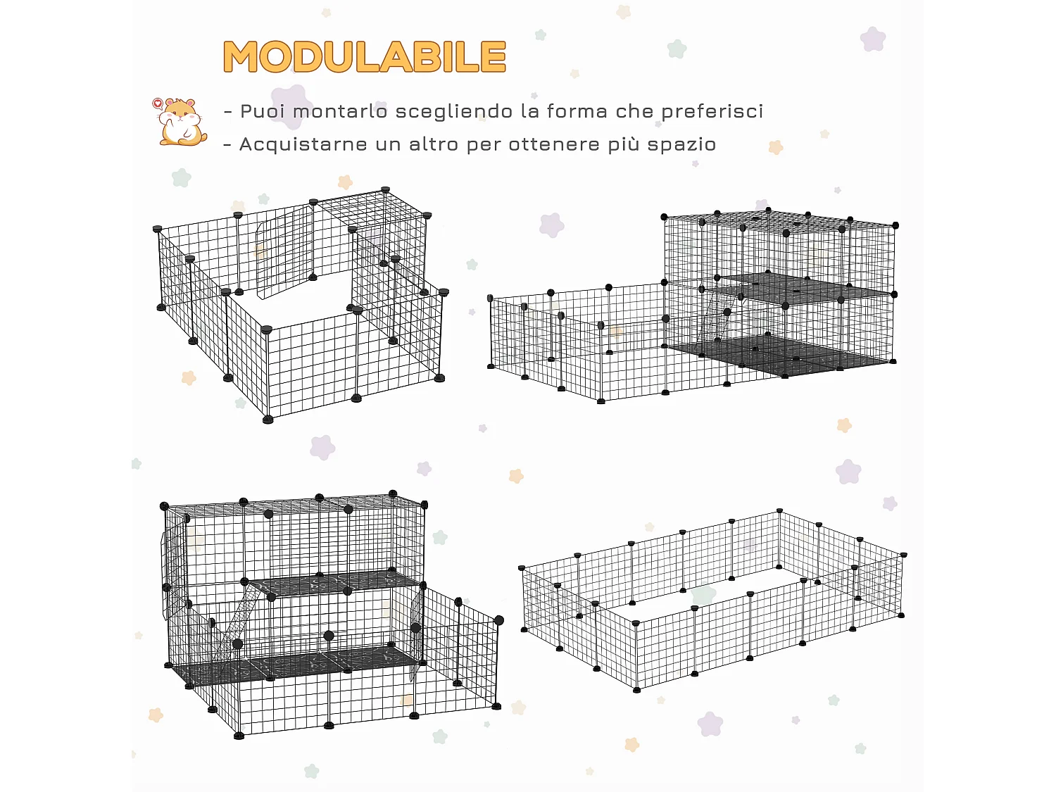 Recinto box per conigli e roditori modulabile in metallo con accessori