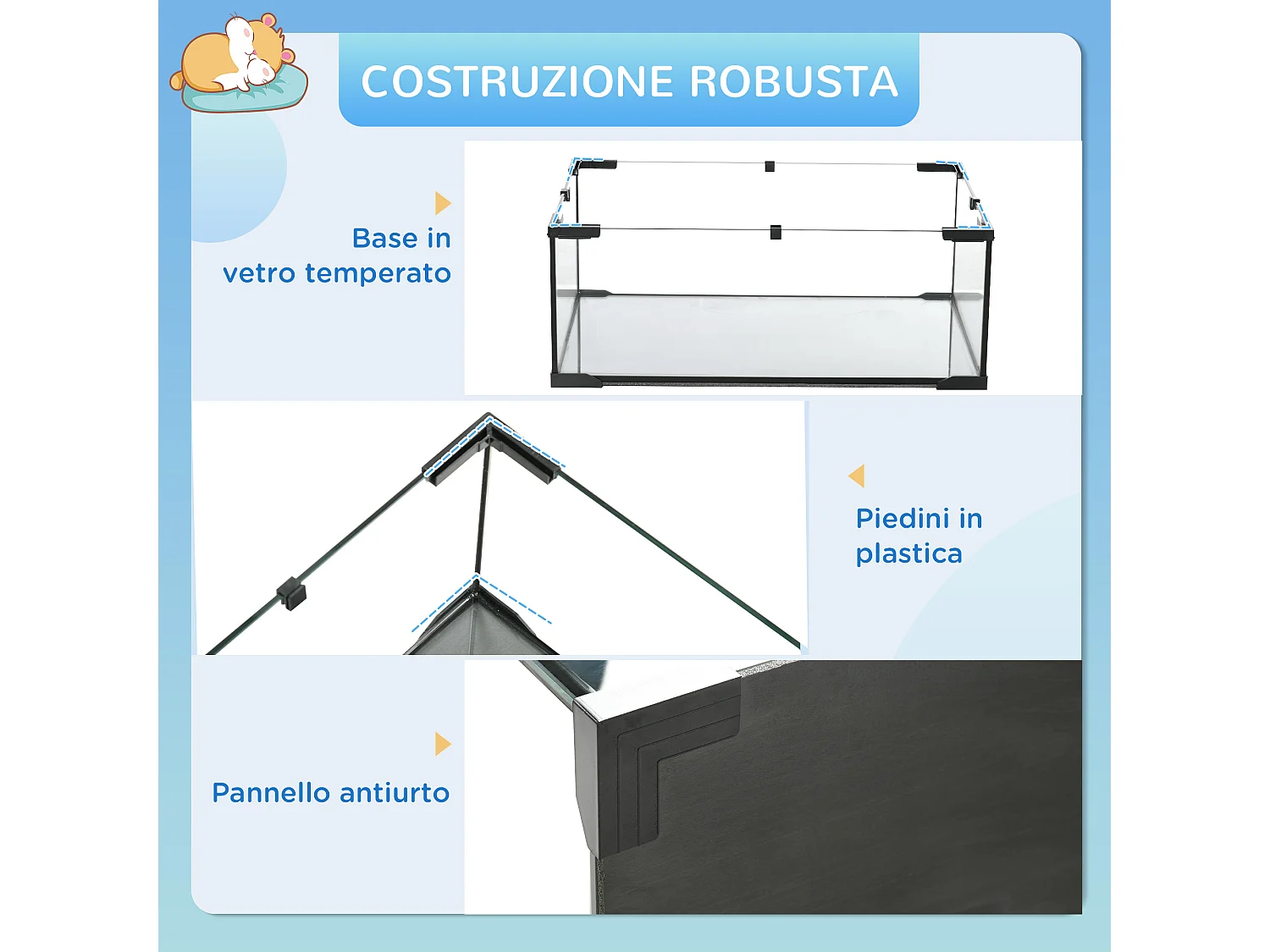Gabbia criceti 3 livelli con ruota, rampe e base rimovibile 60x40x54.5cm