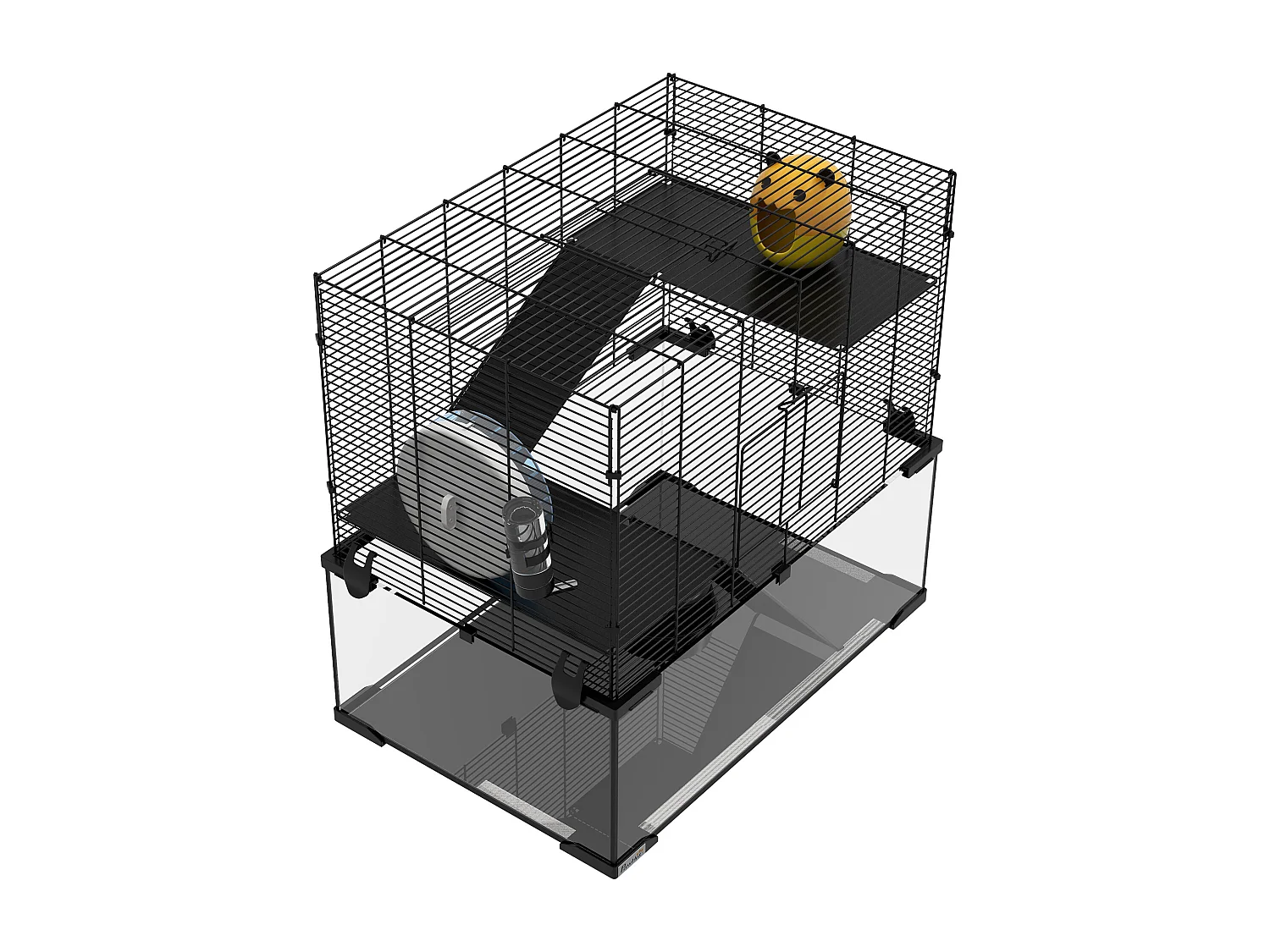 Gabbia criceti 3 livelli con ruota, rampe e base rimovibile 60x40x54.5cm