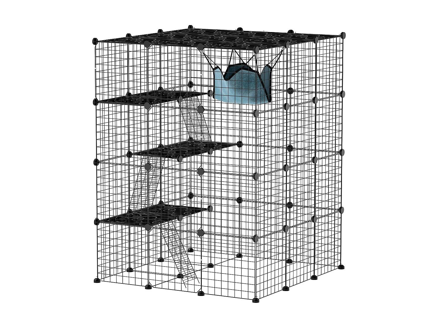 Gabbia per gatti domestici modulabile a 4 livelli in acciaio e pp nero