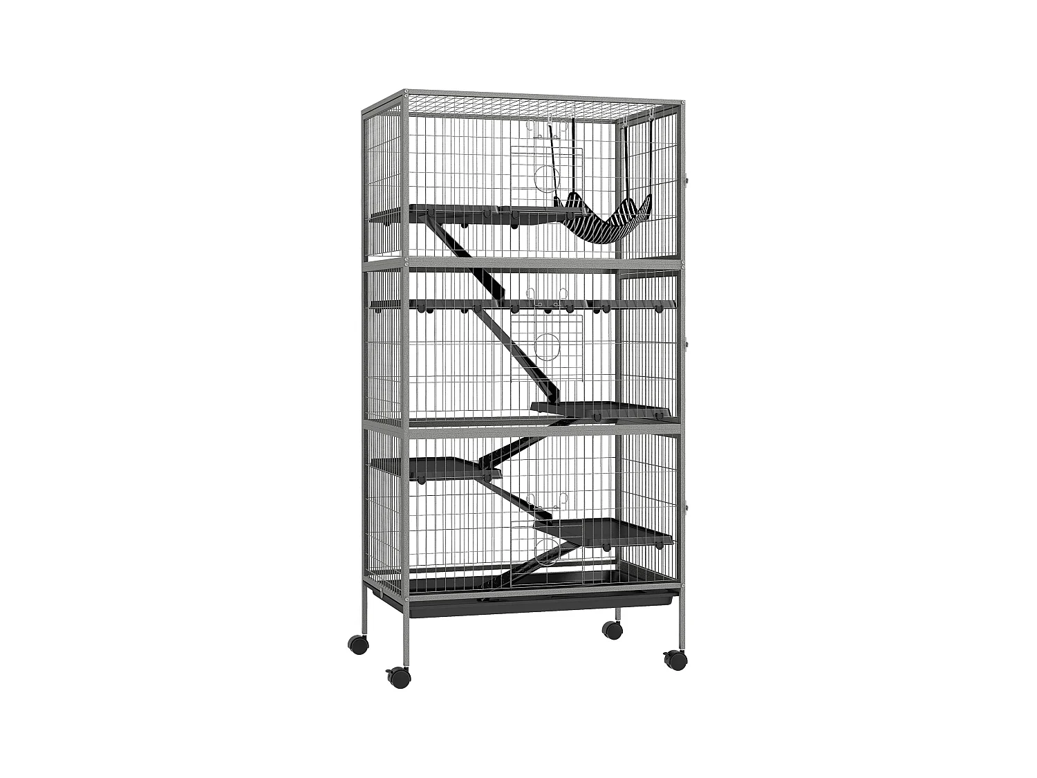 Gabbia per conigli con 4 ingressi e amaca in acciaio e pp 80x52x159 cm