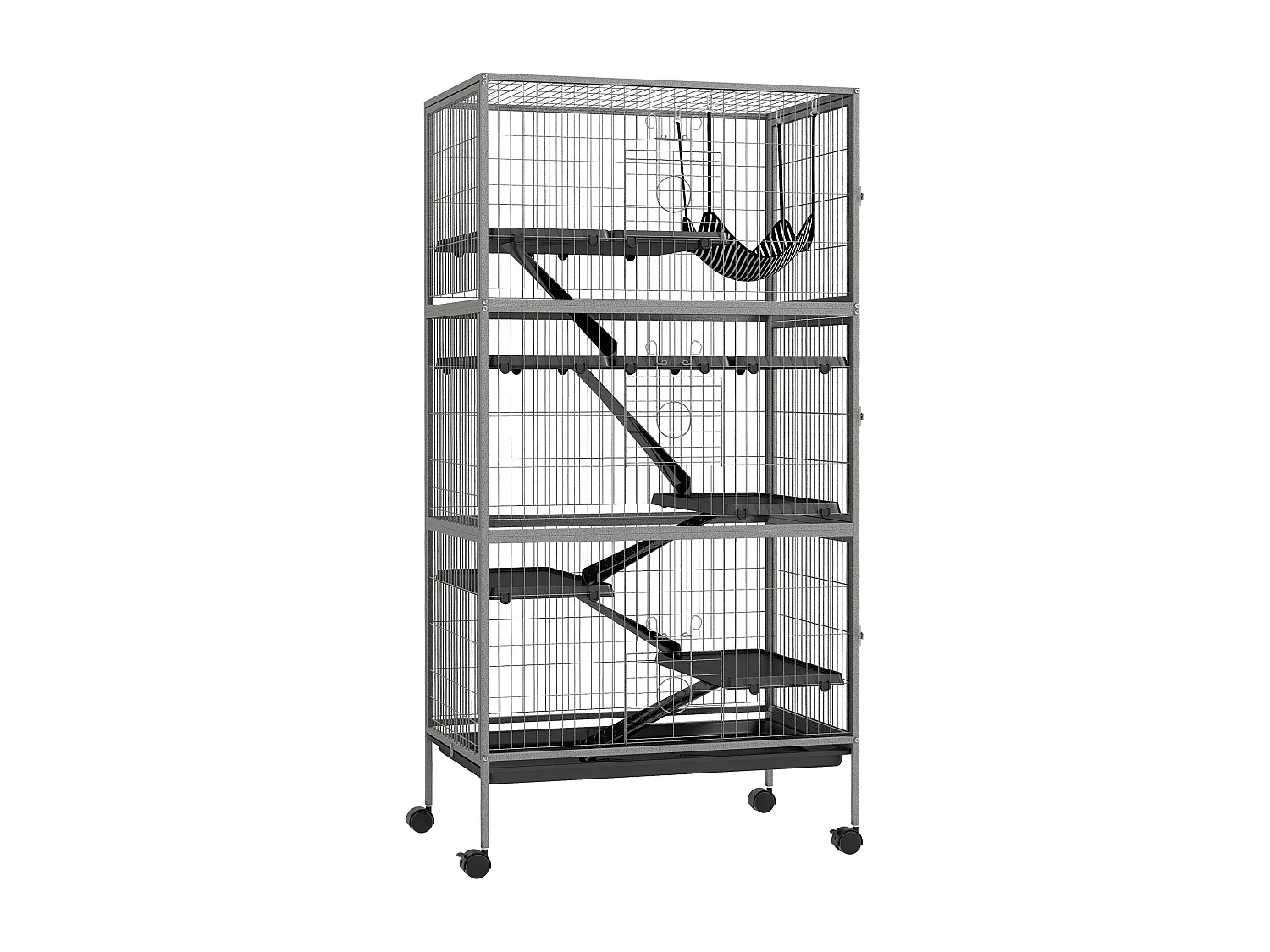 Gabbia per conigli con 4 ingressi e amaca in acciaio e pp 80x52x159 cm