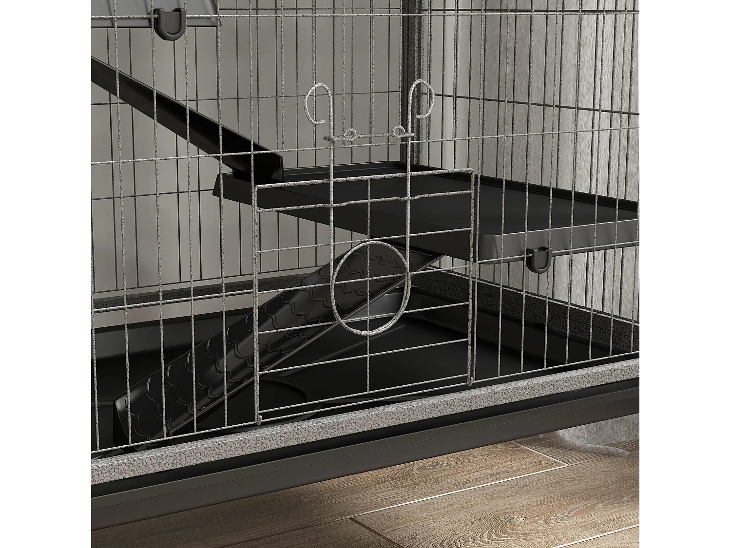 Gabbia per conigli con 4 ingressi e amaca in acciaio e pp 80x52x159 cm