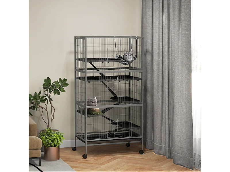 Gabbia per conigli con 4 ingressi e amaca in acciaio e pp 80x52x159 cm