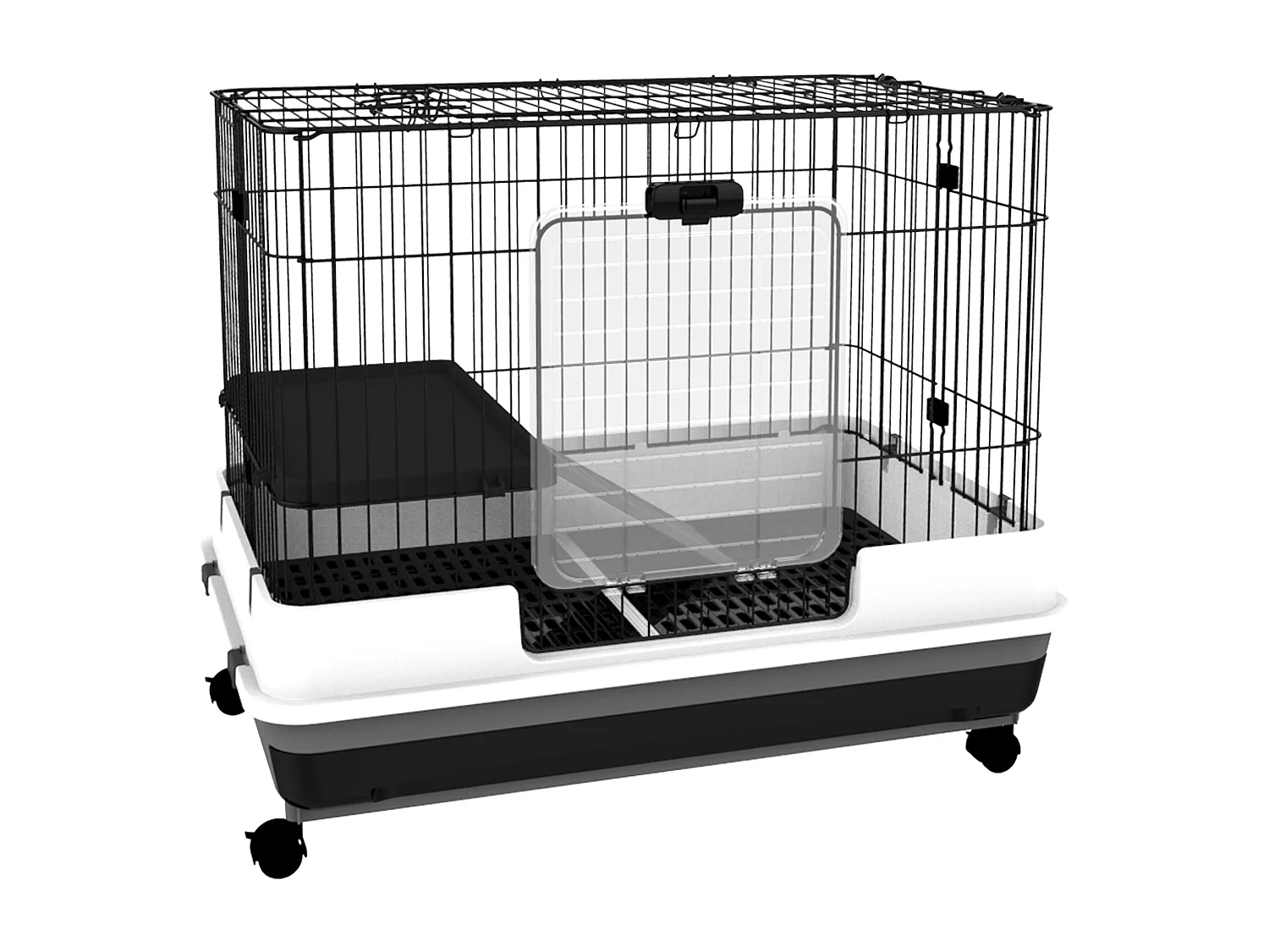 Gabbietta per conigli porcellini d'india in metallo nero con 2 porte