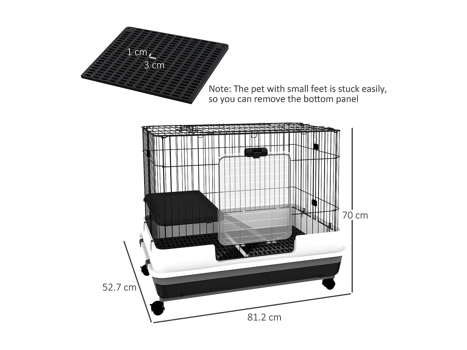 Gabbietta per conigli porcellini d'india in metallo nero con 2 porte
