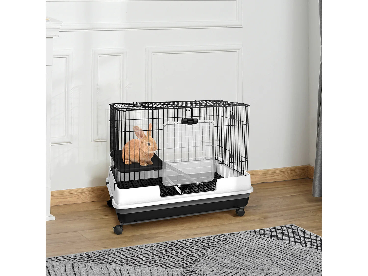 Gabbietta per conigli porcellini d'india in metallo nero con 2 porte