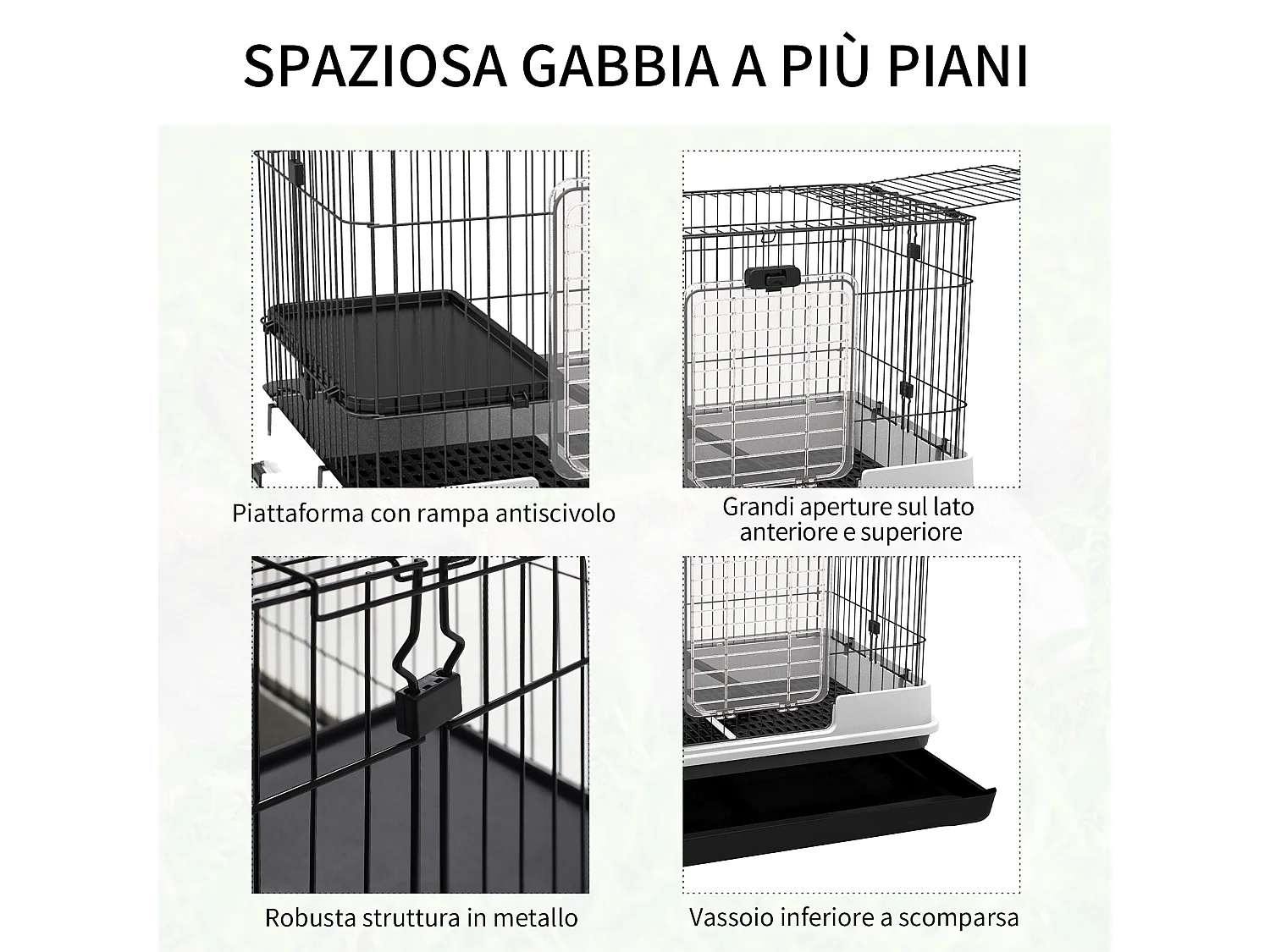 Gabbietta per conigli porcellini d'india in metallo nero con 2 porte