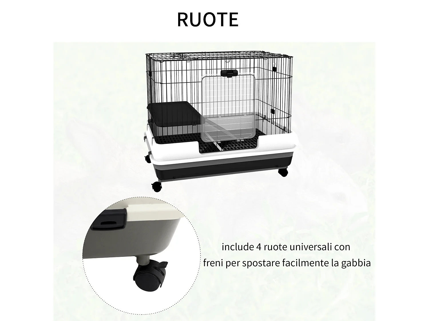 Gabbietta per conigli porcellini d'india in metallo nero con 2 porte