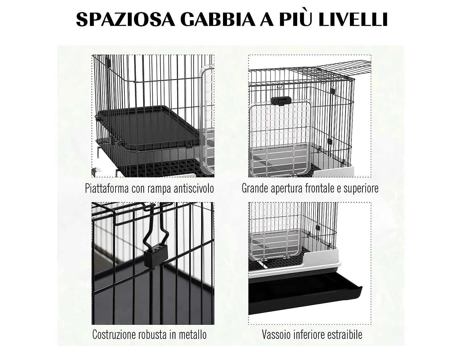 Gabbietta per conigli porcellini d'india in metallo nero con 2 porte