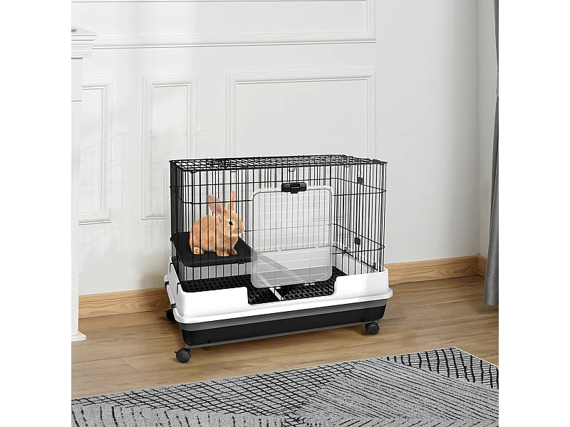 Gabbietta per conigli porcellini d'india in metallo nero con 2 porte