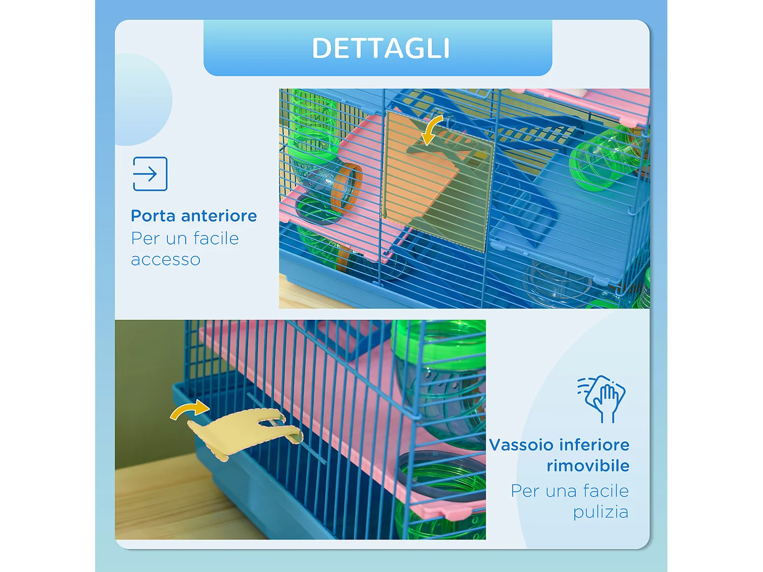 Gabbia per criceti e roditori con tubi colorati e accessori inclusi