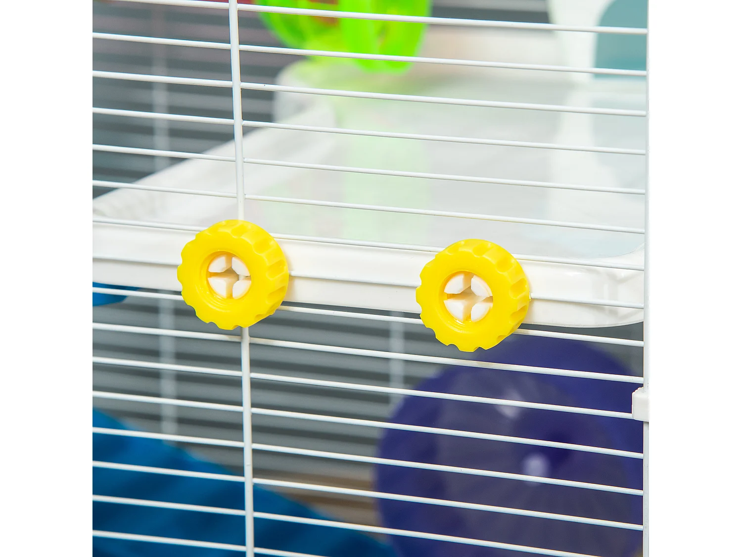 Gabbia per criceti a 4 livelli con ruota, casetta e tubi blu e bianca