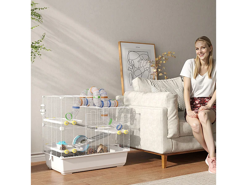 Gabbia per criceti a 4 livelli con accessori 78x45x73 cm bianco