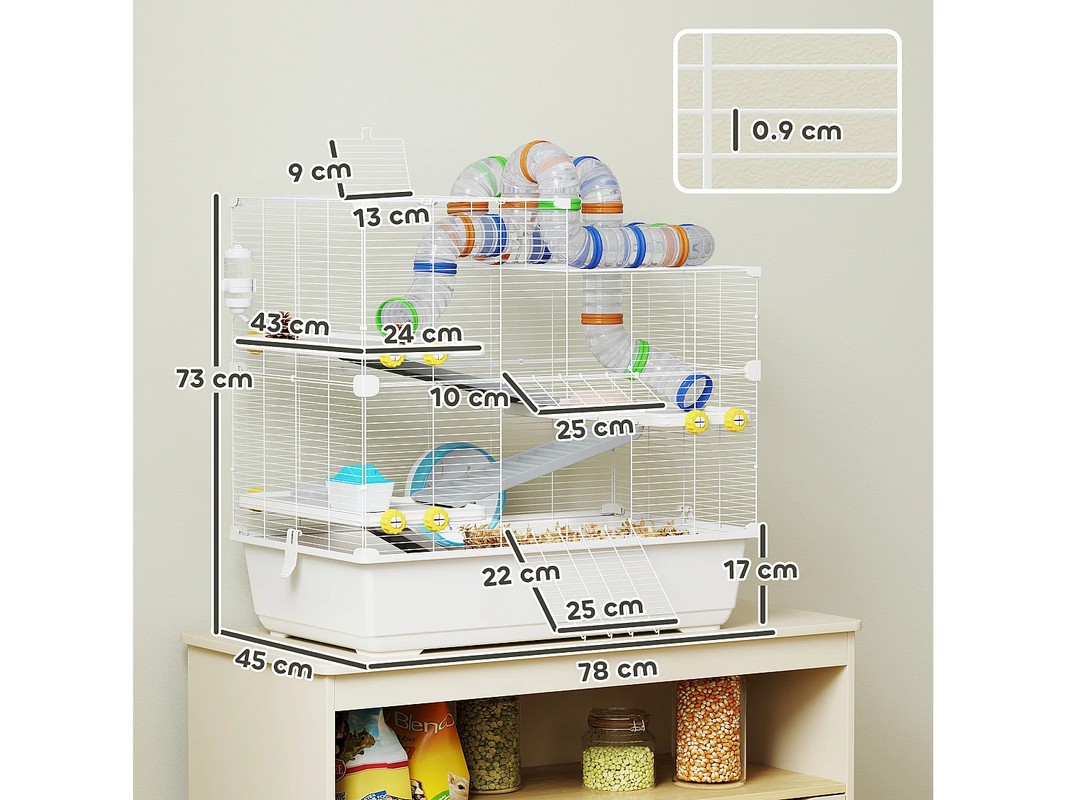Gabbia per criceti a 4 livelli con accessori 78x45x73 cm bianco