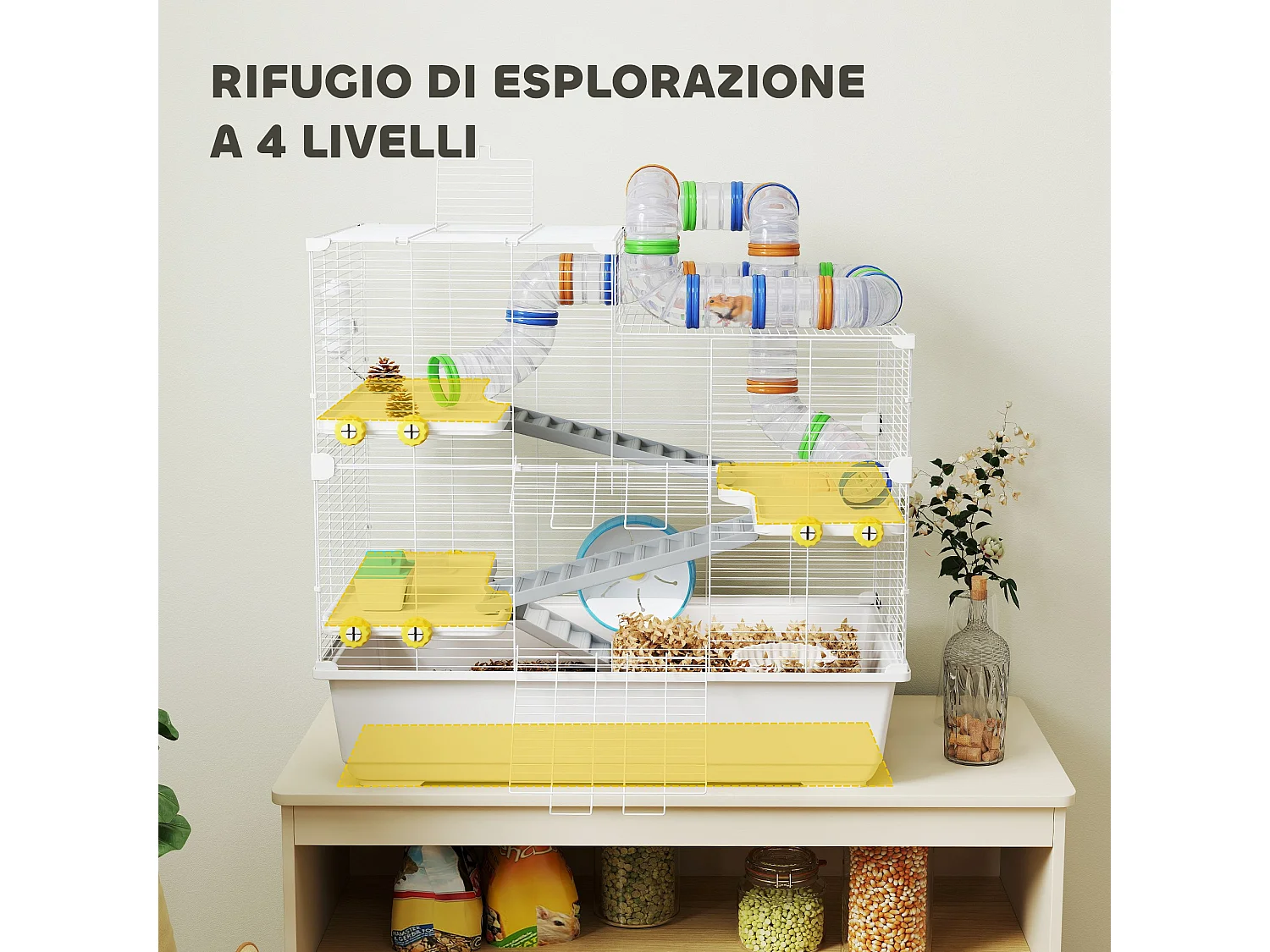 Gabbia per criceti a 4 livelli con accessori 78x45x73 cm bianco