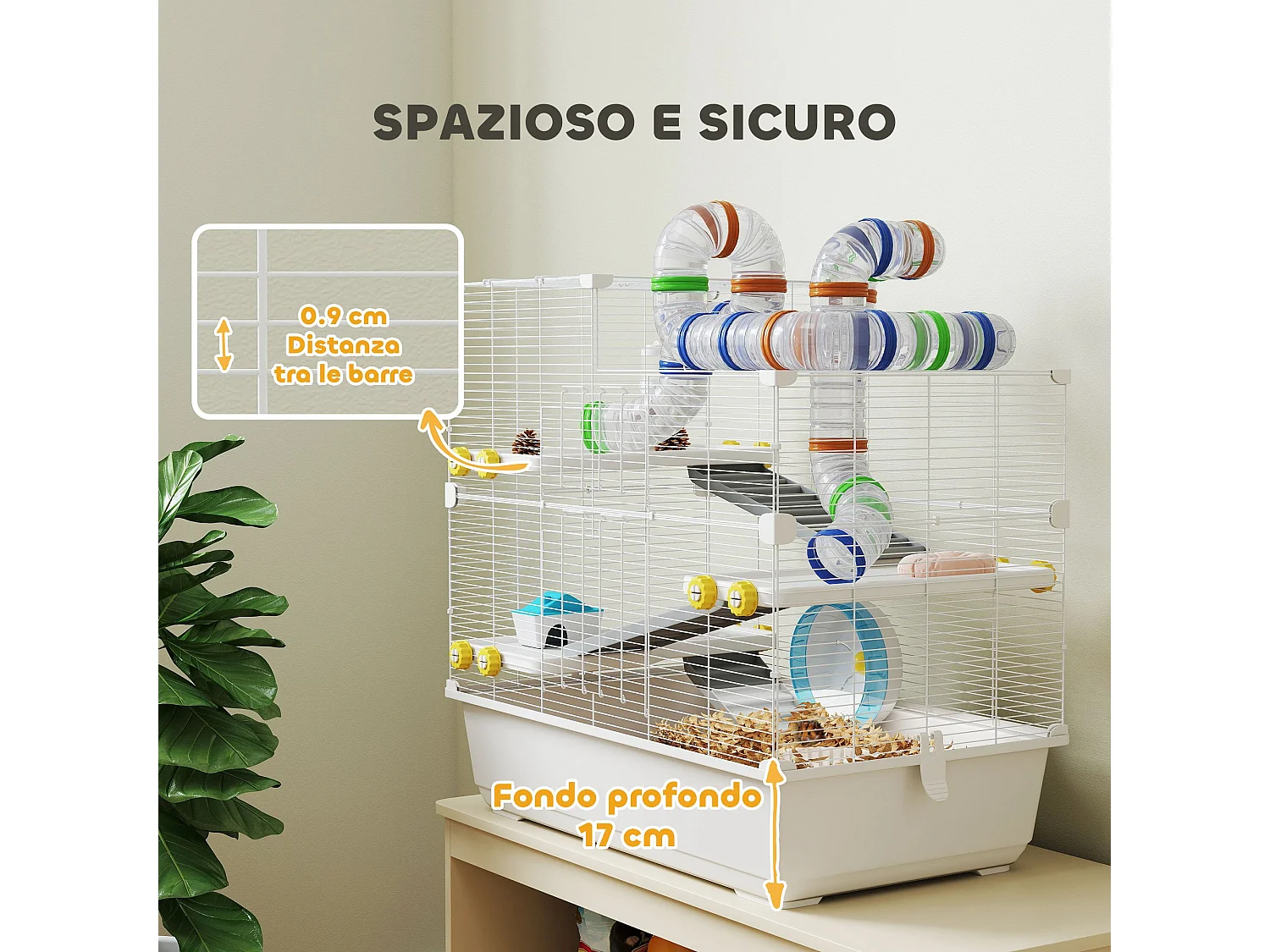 Gabbia per criceti a 4 livelli con accessori 78x45x73 cm bianco