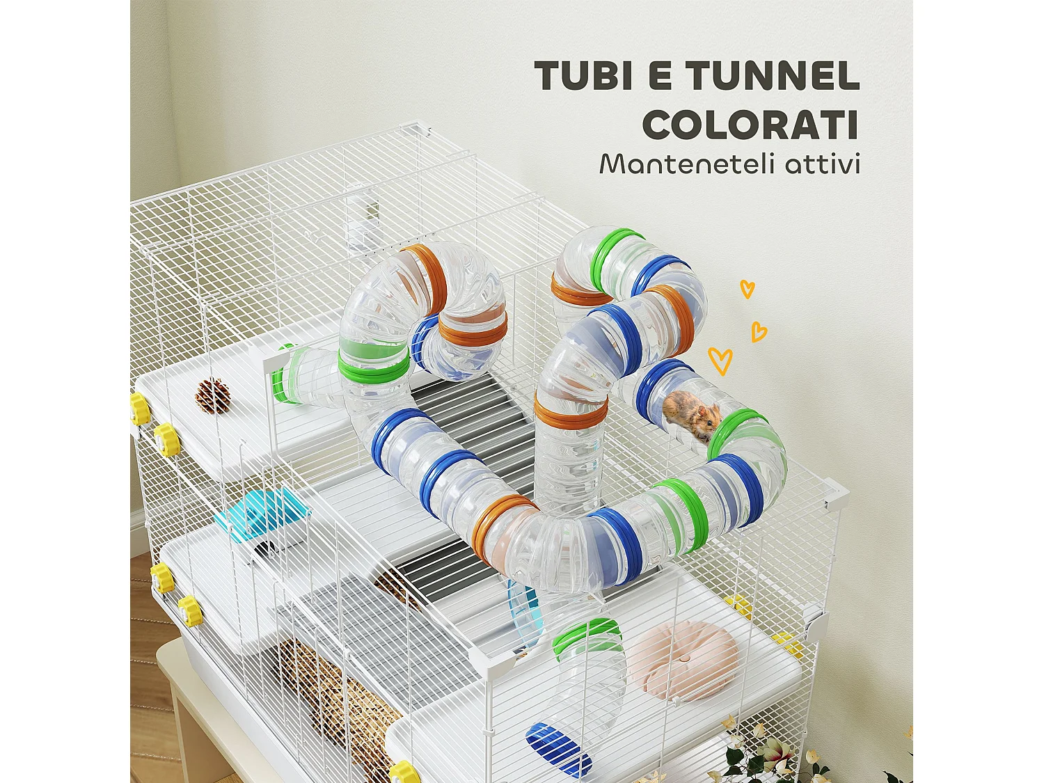 Gabbia per criceti a 4 livelli con accessori 78x45x73 cm bianco