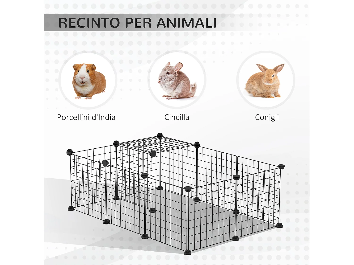 Recinto per conigli modulabile box per animali metallo 105x70x35cm nero