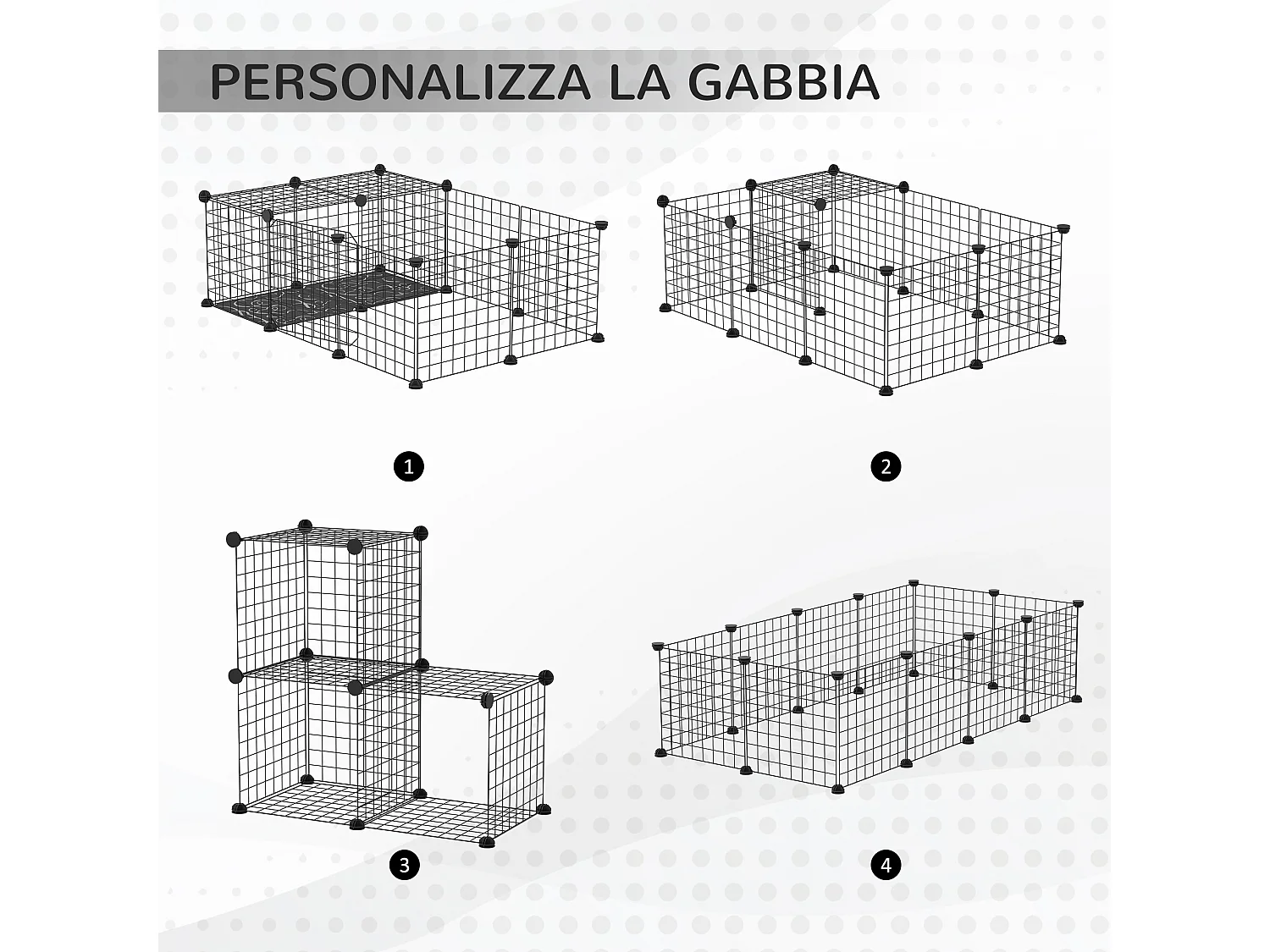 Recinto per conigli modulabile box per animali metallo 105x70x35cm nero