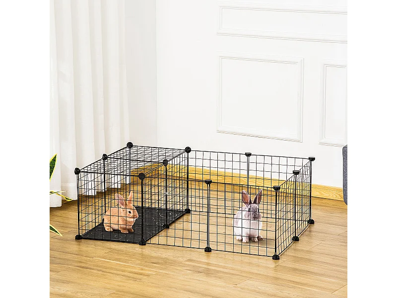 Recinto per conigli modulabile box per animali metallo 105x70x35cm nero