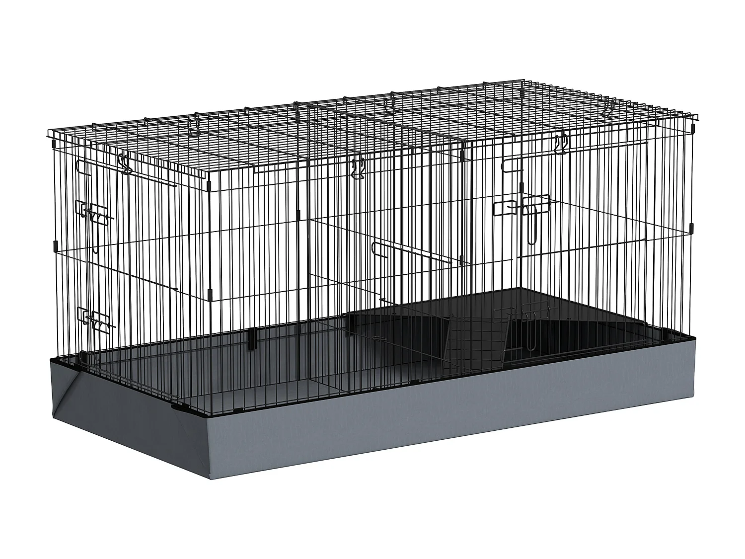 Gabbia per animali piccoli 2 in 1 con sezioni separate 121x61x61cm nero