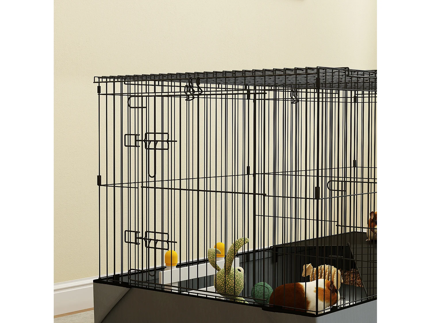 Gabbia per animali piccoli 2 in 1 con sezioni separate 121x61x61cm nero