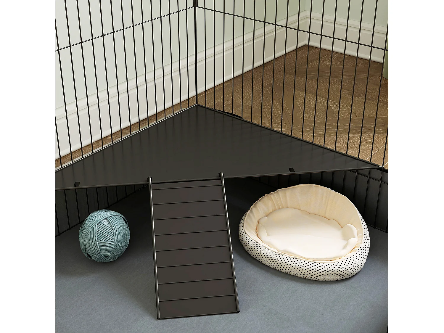 Gabbia per animali piccoli 2 in 1 con sezioni separate 121x61x61cm nero