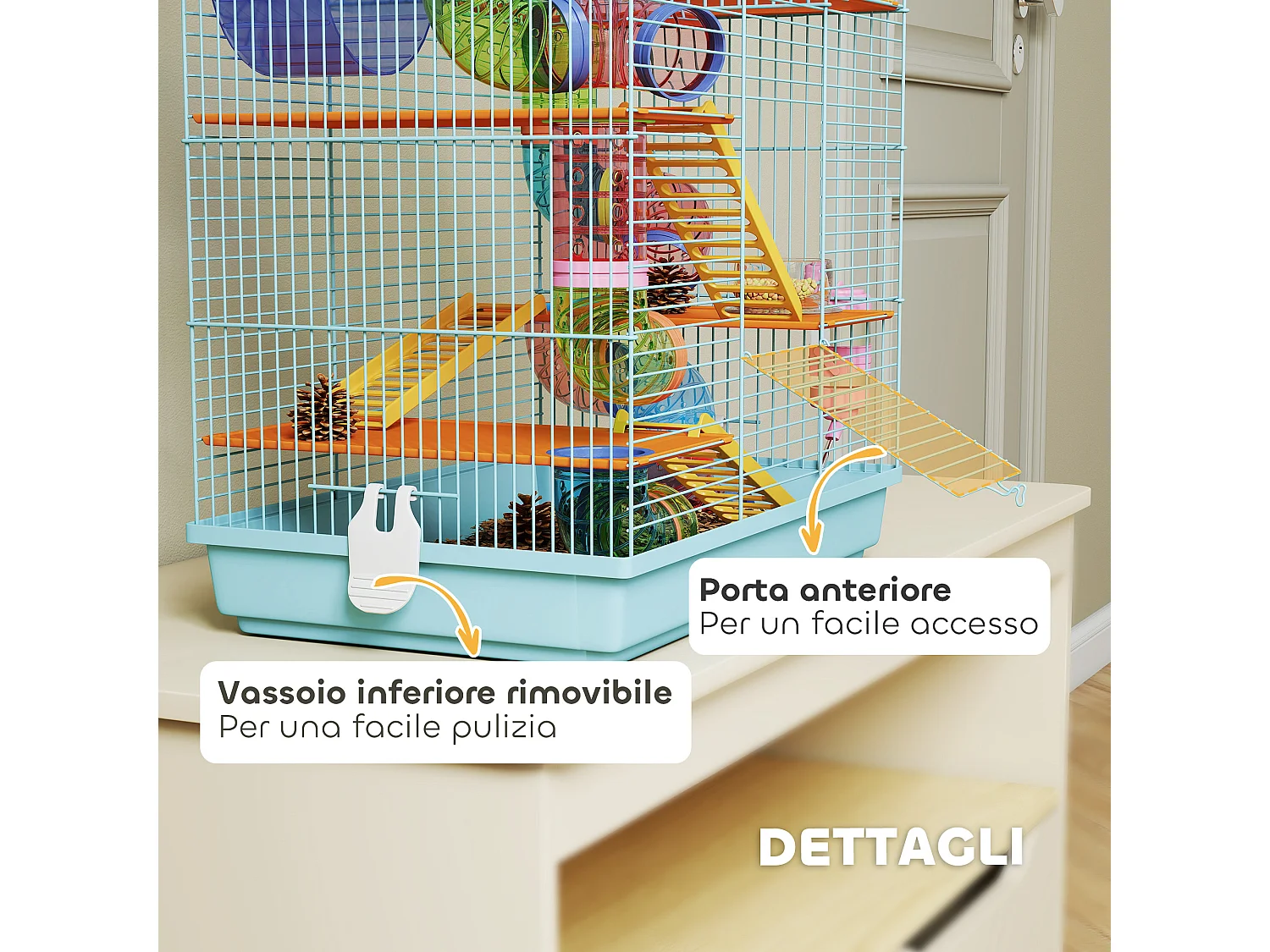 Gabbia per criceti e piccoli roditori con tubi e accessori azzurro