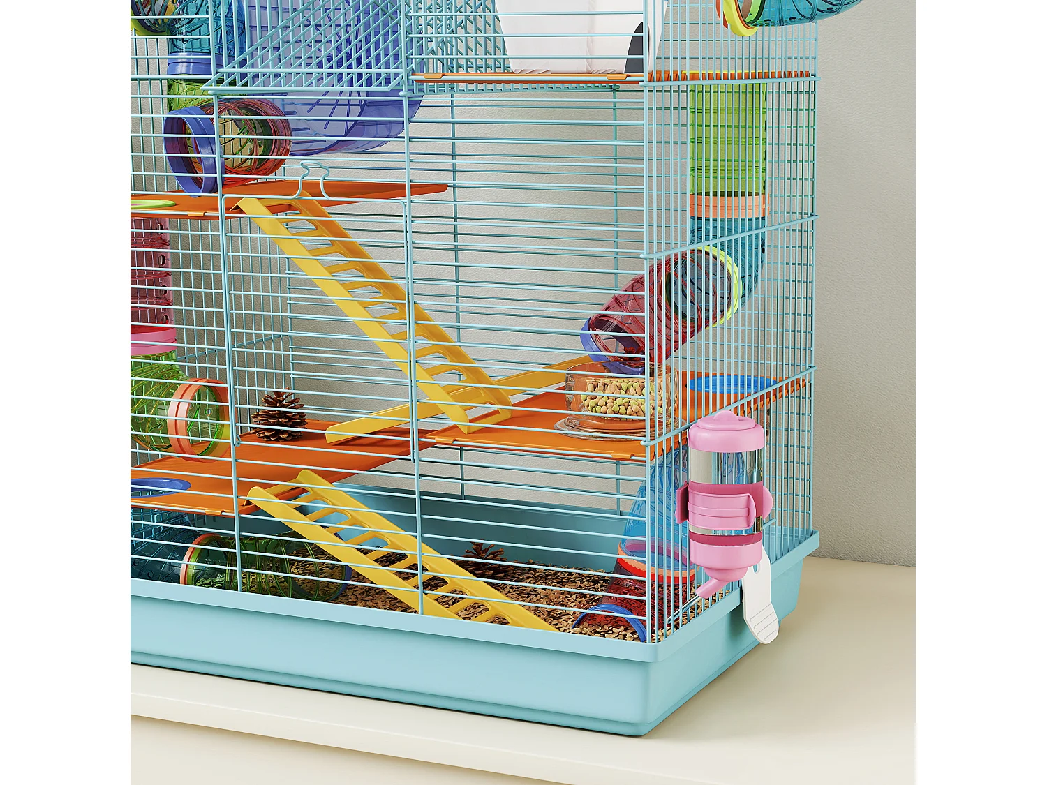 Gabbia per criceti e piccoli roditori con tubi e accessori azzurro