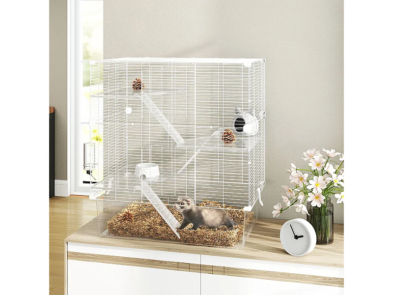 Gabbia per roditori multilivello con accessori inclusi bianco