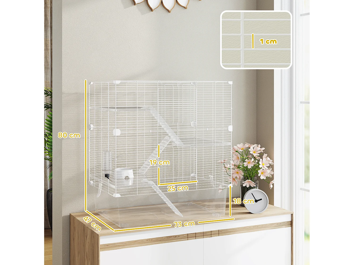 Gabbia per roditori multilivello con accessori inclusi bianco