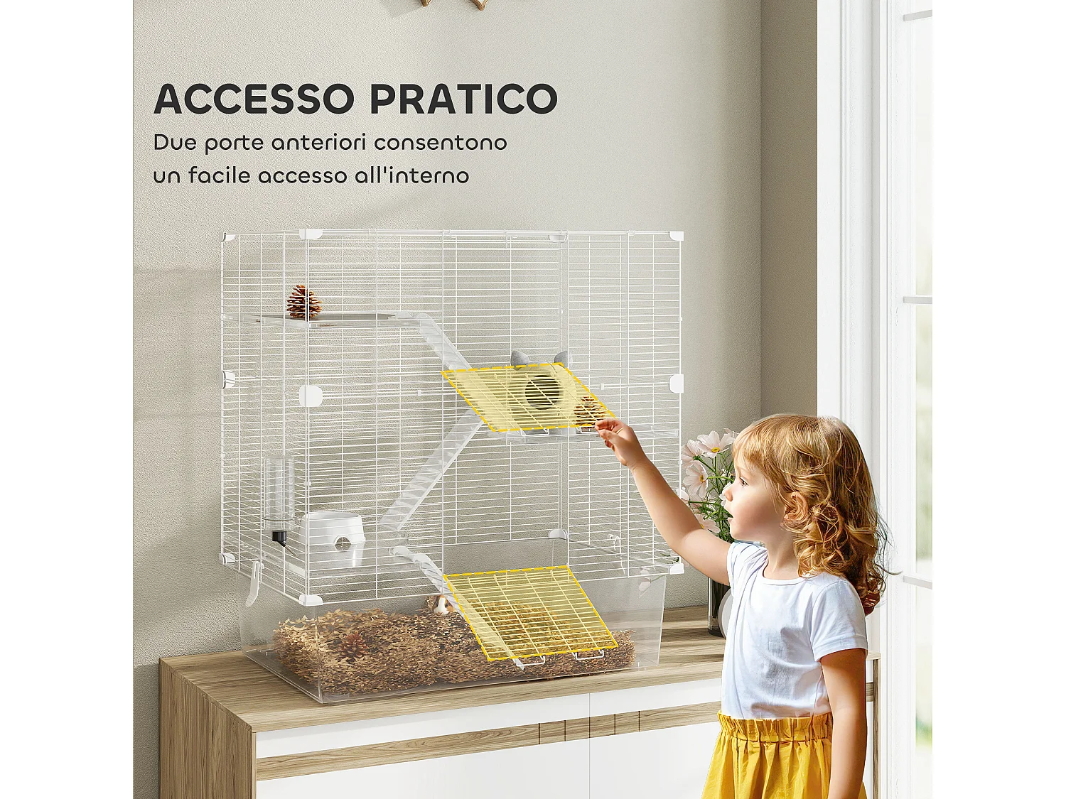 Gabbia per roditori multilivello con accessori inclusi bianco