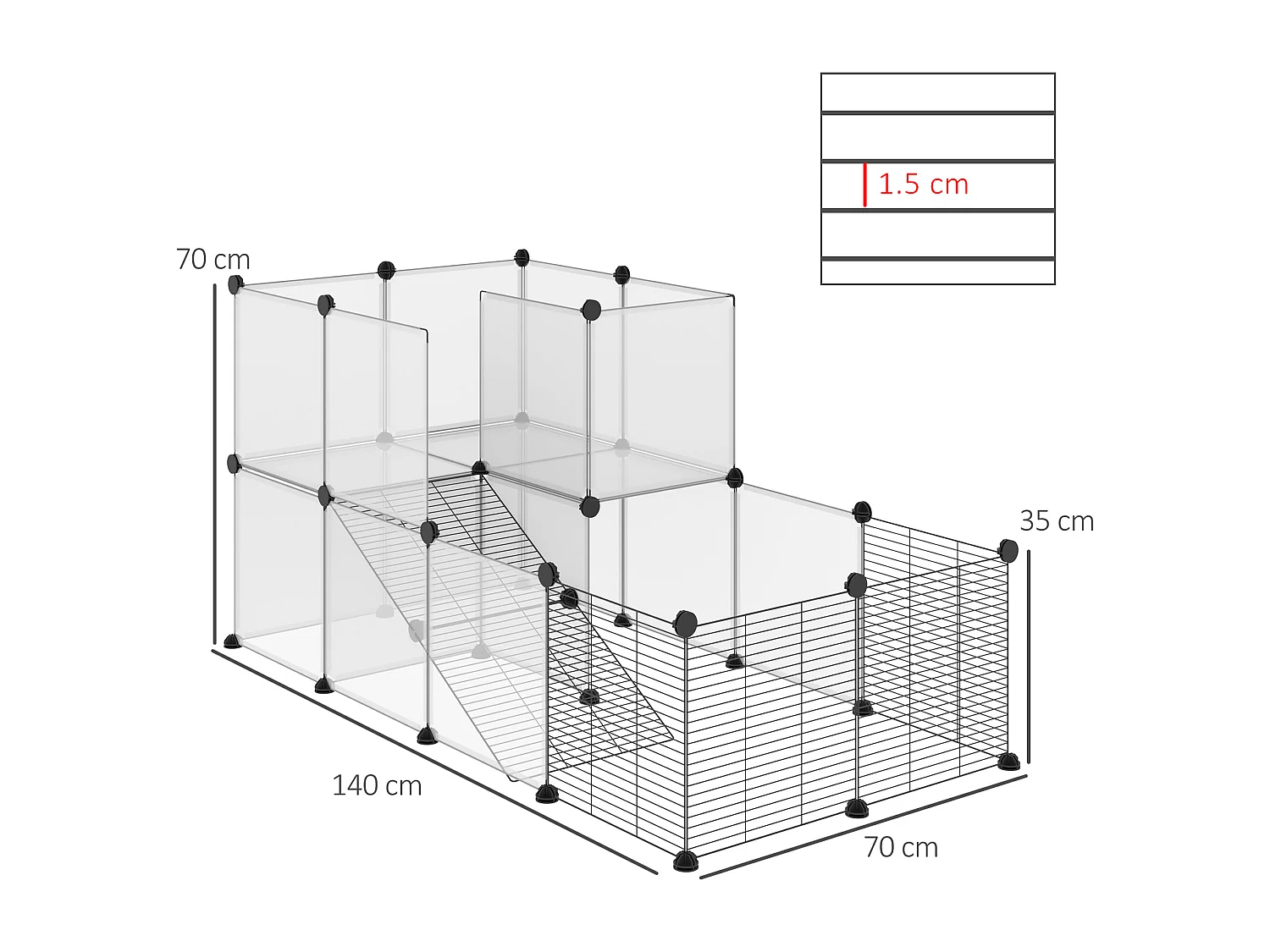 Recinto per animali modulabile con pannelli 35x35 cm in acciaio e pp nero