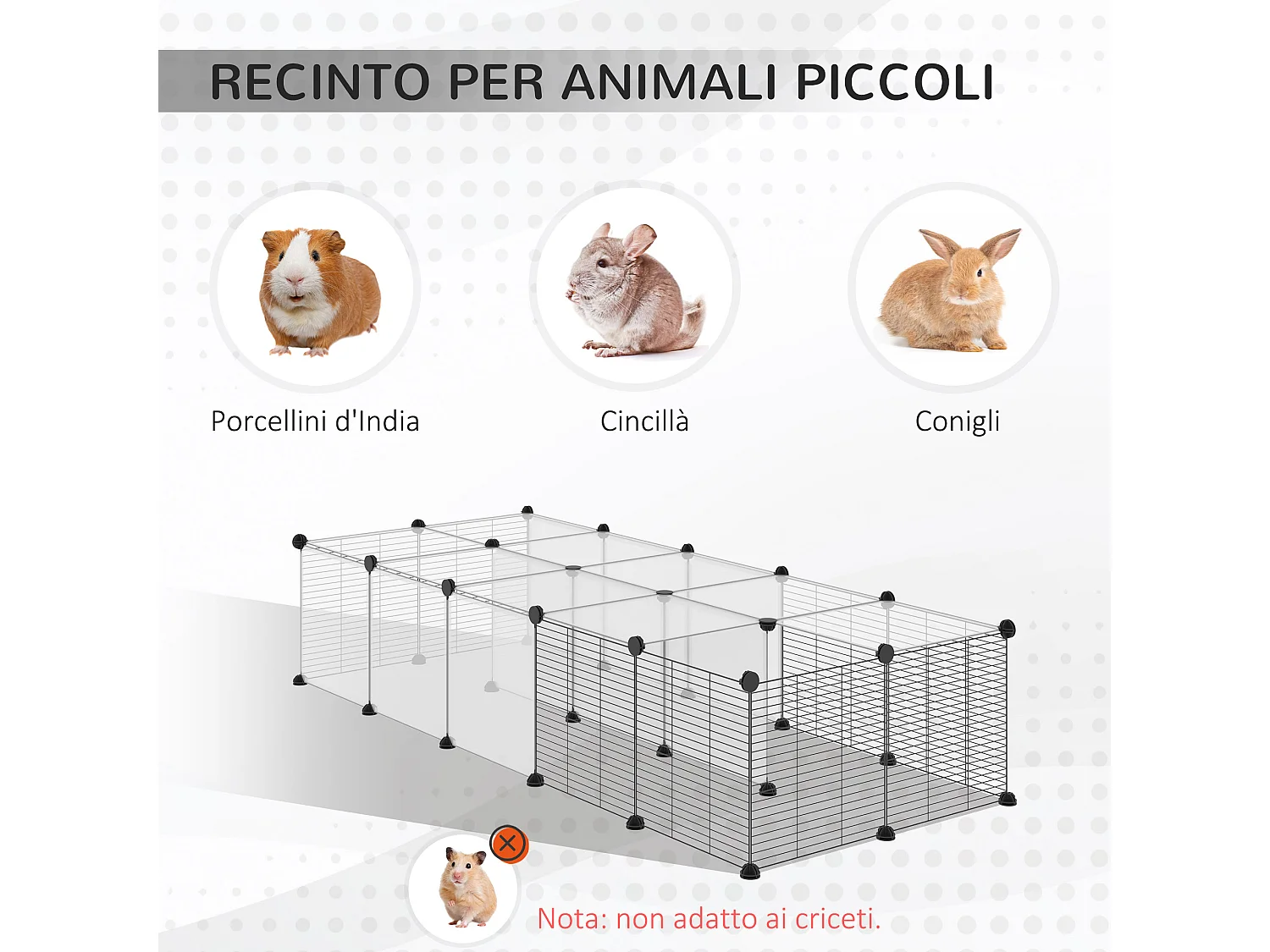 Recinto per animali modulabile con pannelli 35x35 cm in acciaio e pp nero