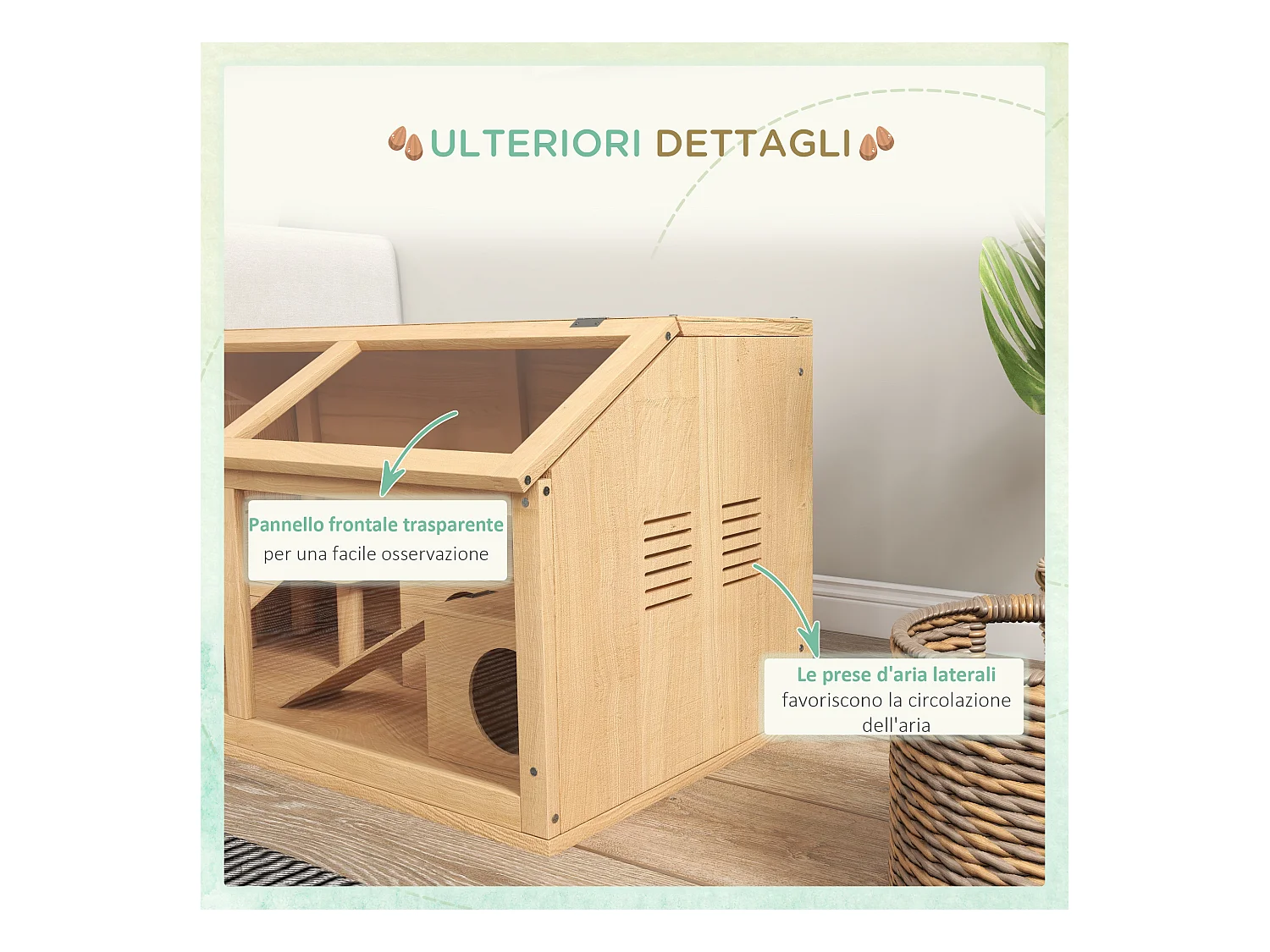 Gabbia per criceti apribile in legno di abete con scalette e casetta