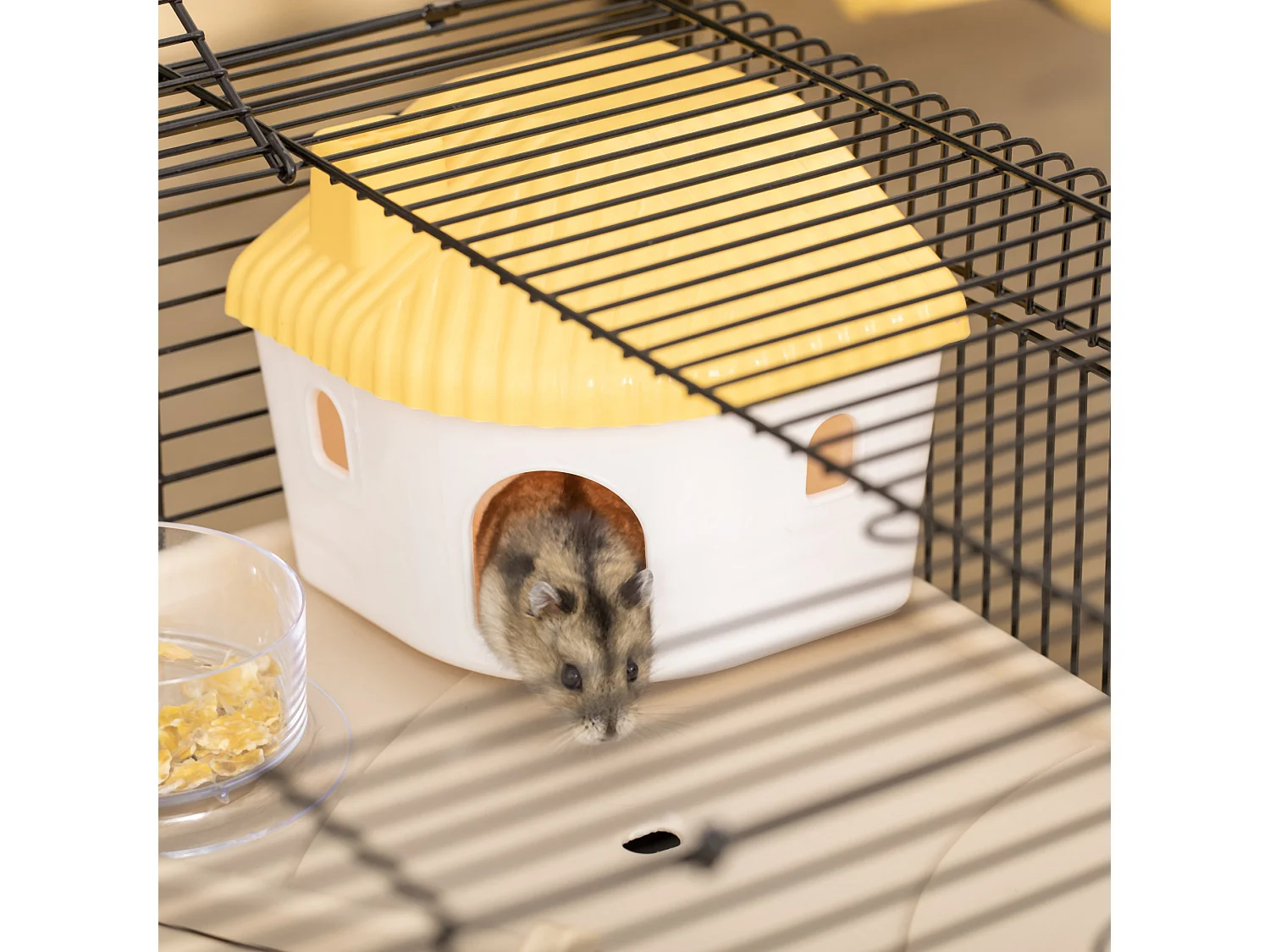 Gabbietta per criceti con casetta tunnel ruota e base con 4 rotelle